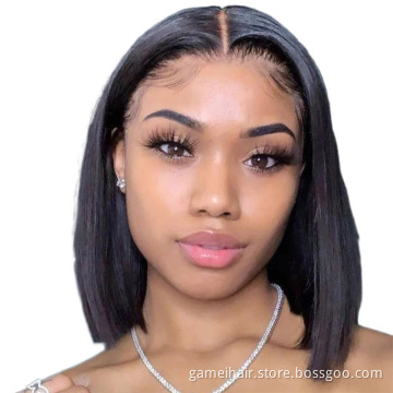 wholesale 2021New product Raw Brazilian Virgin Bob 4*4" 8-14length Human Hair Wig Cheap Transparent Lace human hair wig